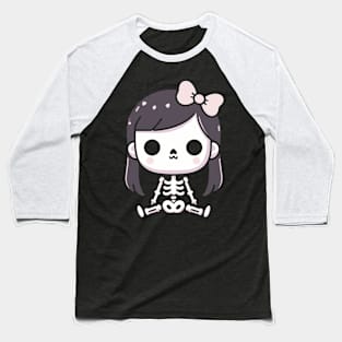 Cute Kawaii Ghost Skeleton | Spooky Halloween Skeleton Design for Girls Baseball T-Shirt